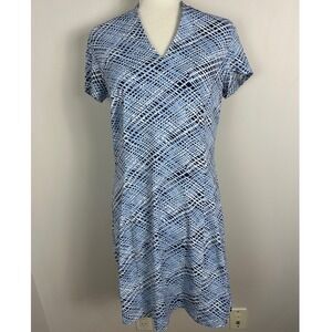 J. McLaughlin Blue Printed Short Sleeve Midi Dress Womens Size Medium Preppy